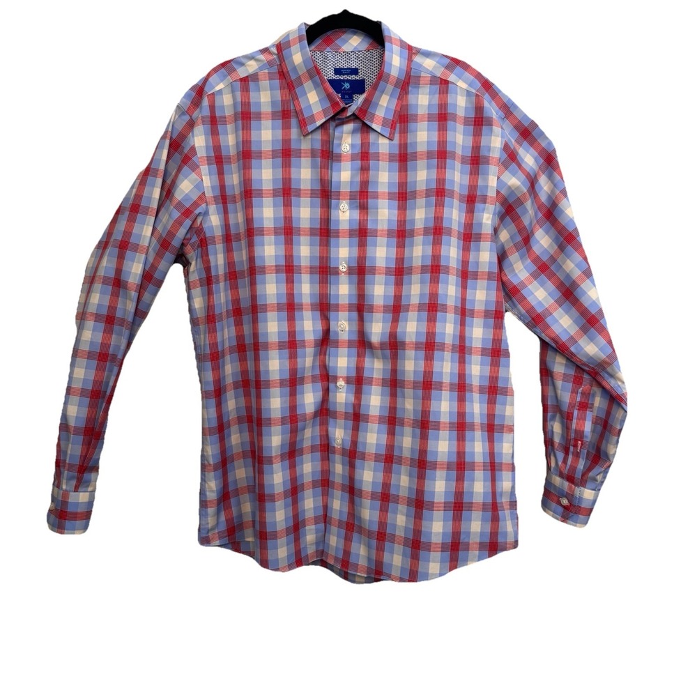 EGARA NON-IRON LONG SLEEVE MULTICOLOR BUTTON DOWN DRESS SHIRT MENS SZ XL  Red/bl